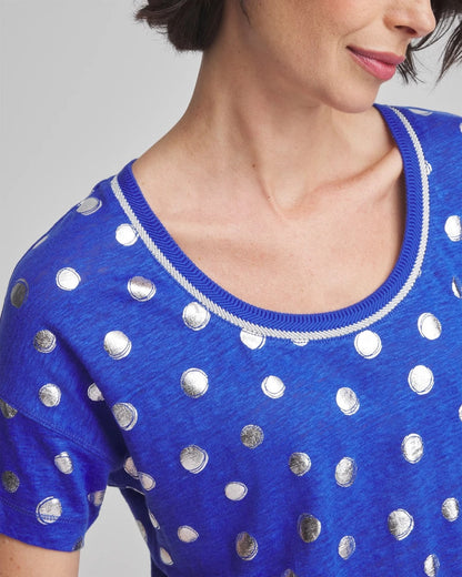 Foiled Polka-Dot Sweater-Trim Linen Tee - Chico's