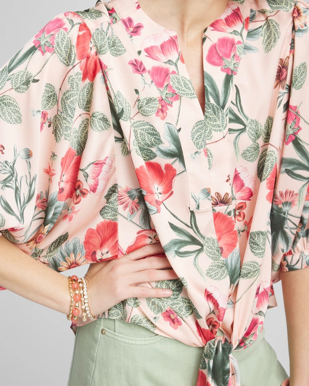 Floral Satin Tie-Front Pullover Top - Chico's