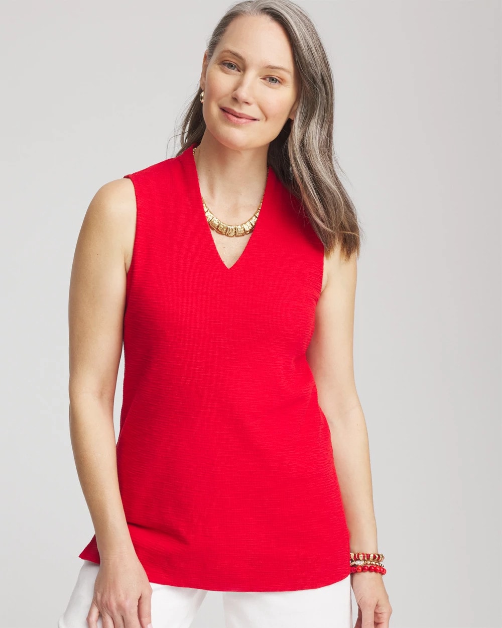 Textured Sleeveless V-Neck Tunic - Chico's
