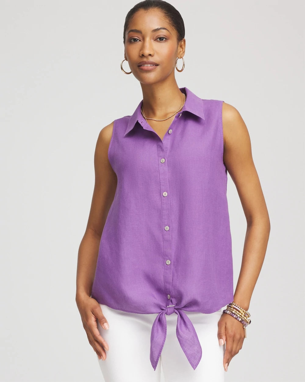 No Iron™ Linen Tie-Front Sleeveless Shirt - Chico's