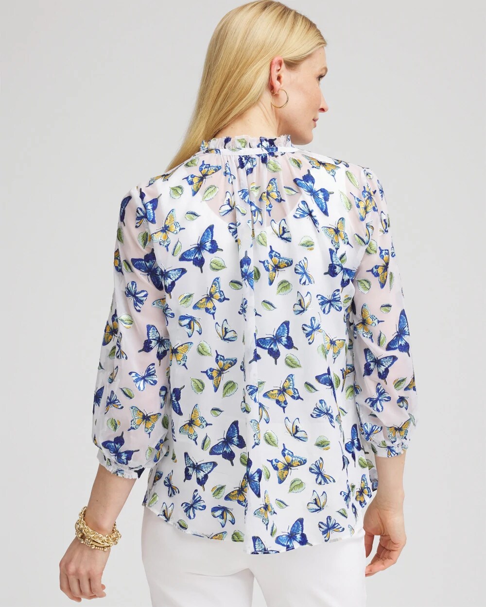 Ruffle Collar Butterfly Burnout Blouse - Chico's