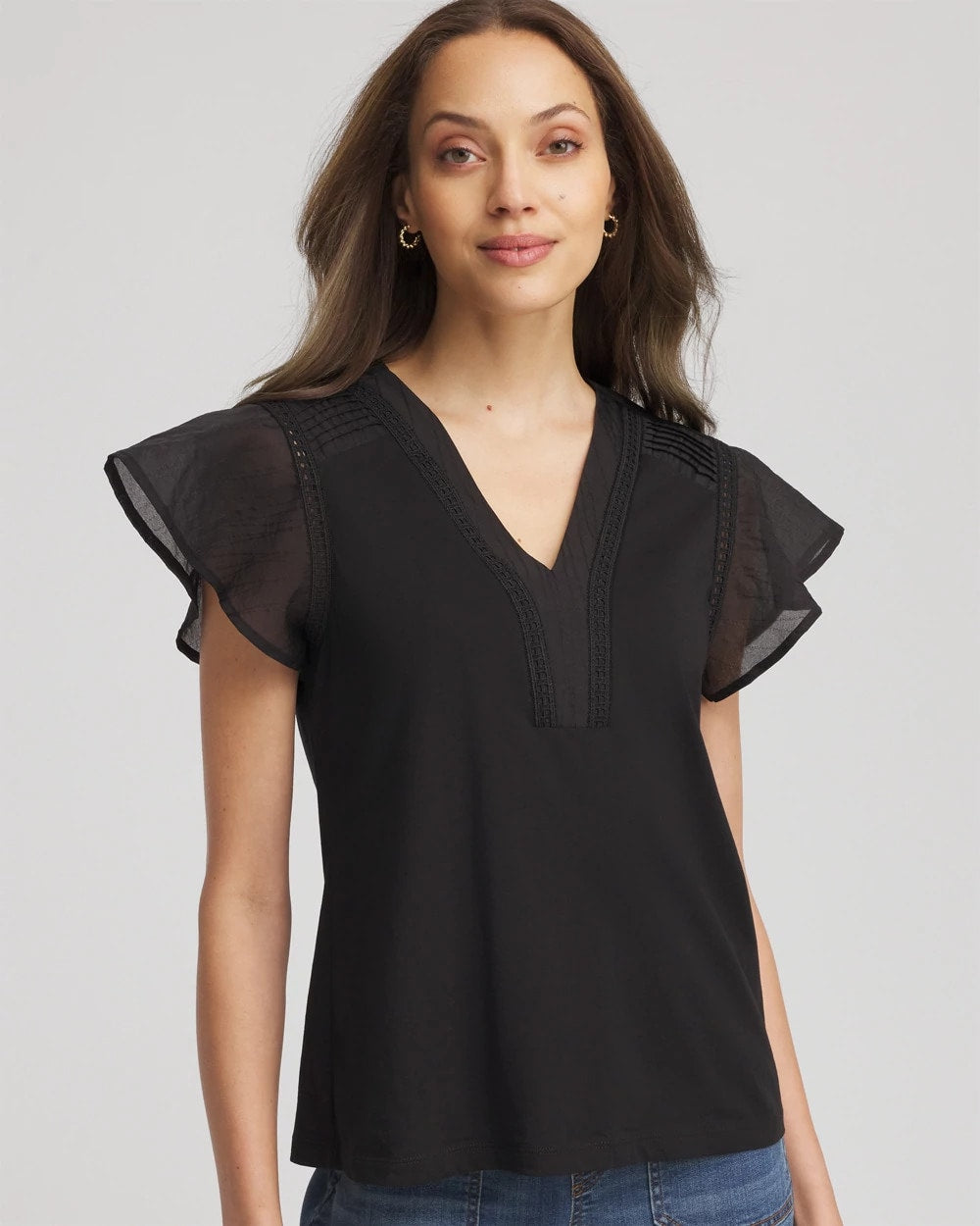 Pleated-Trim Flutter-Sleeve Tee - Chico's