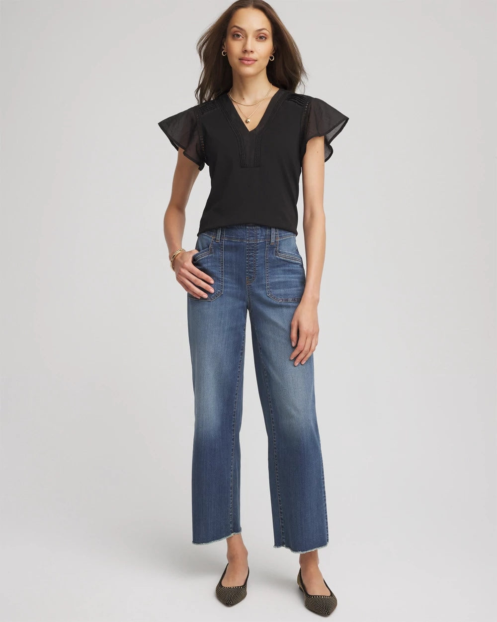 Pleated-Trim Flutter-Sleeve Tee - Chico's
