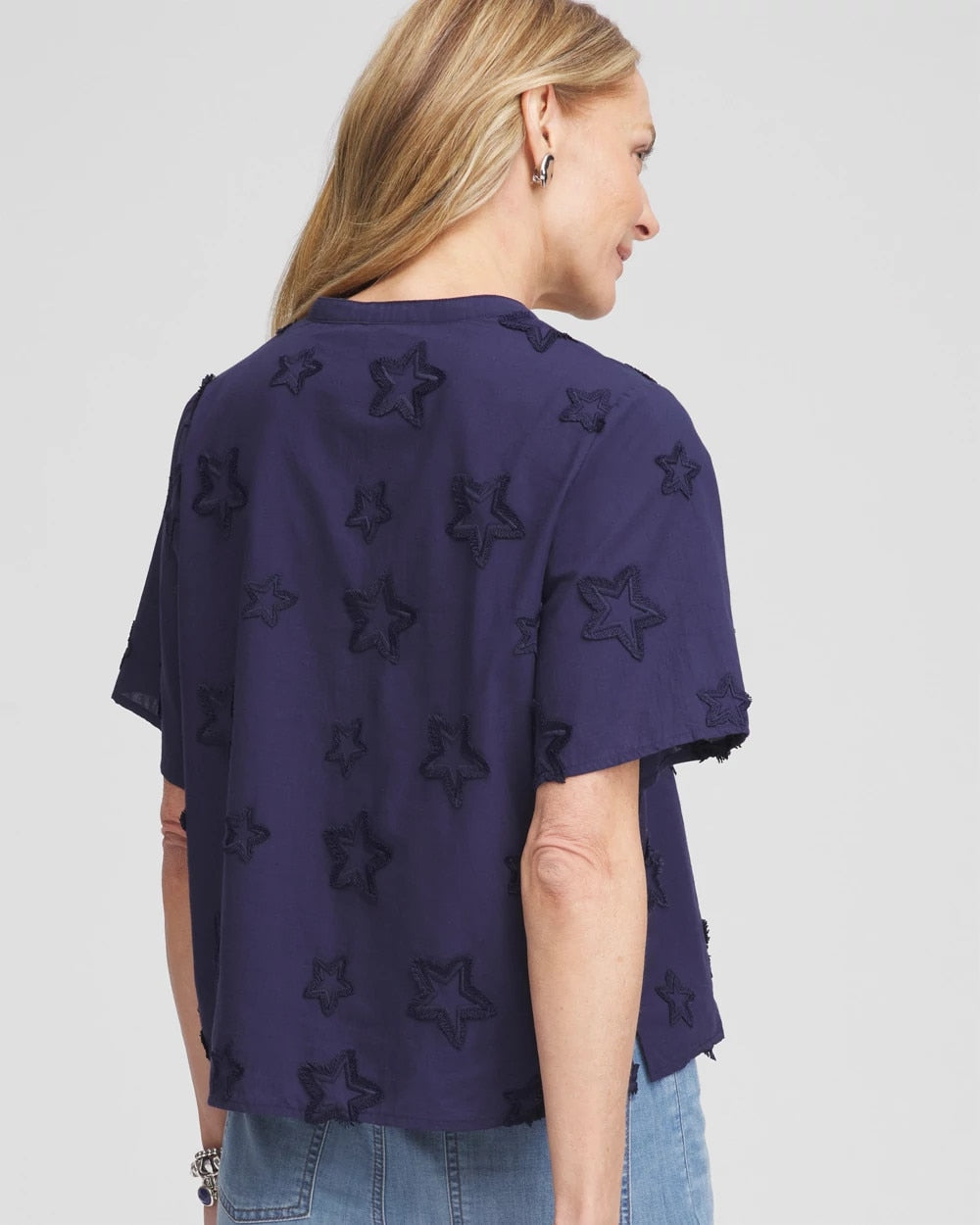 Embroidered Star Split Neck Blouse - Chico's