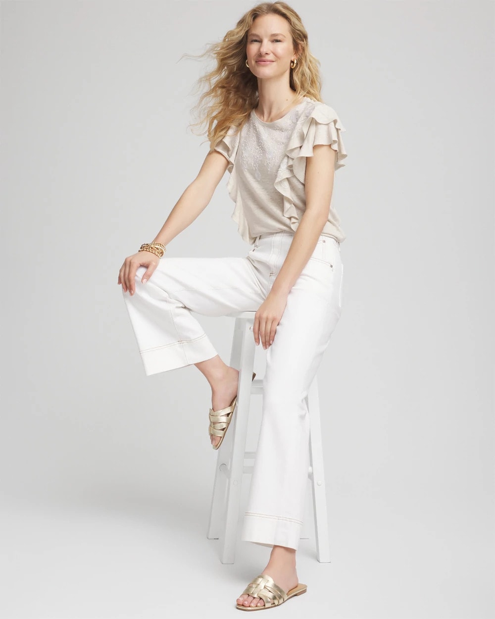 Embroidered Flutter-Sleeve Tee - Chico's