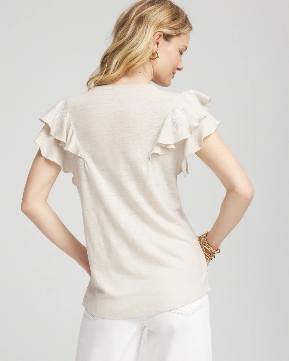 Embroidered Flutter-Sleeve Tee - Chico's