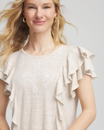 Embroidered Flutter-Sleeve Tee - Chico's