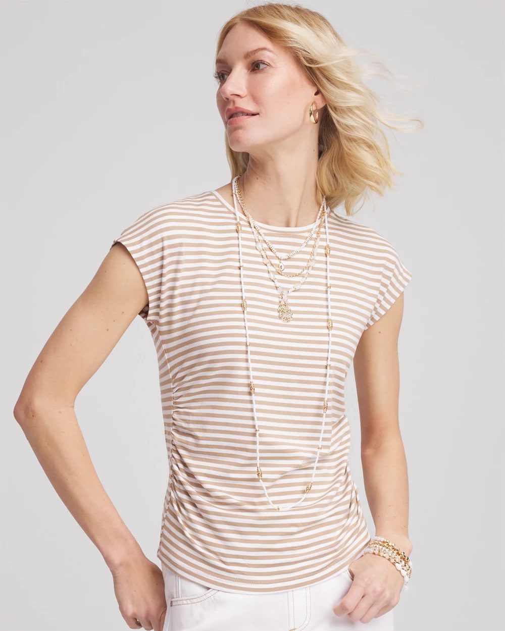 Neutral Striped Cap Sleeve Dolman Tee - Chico's