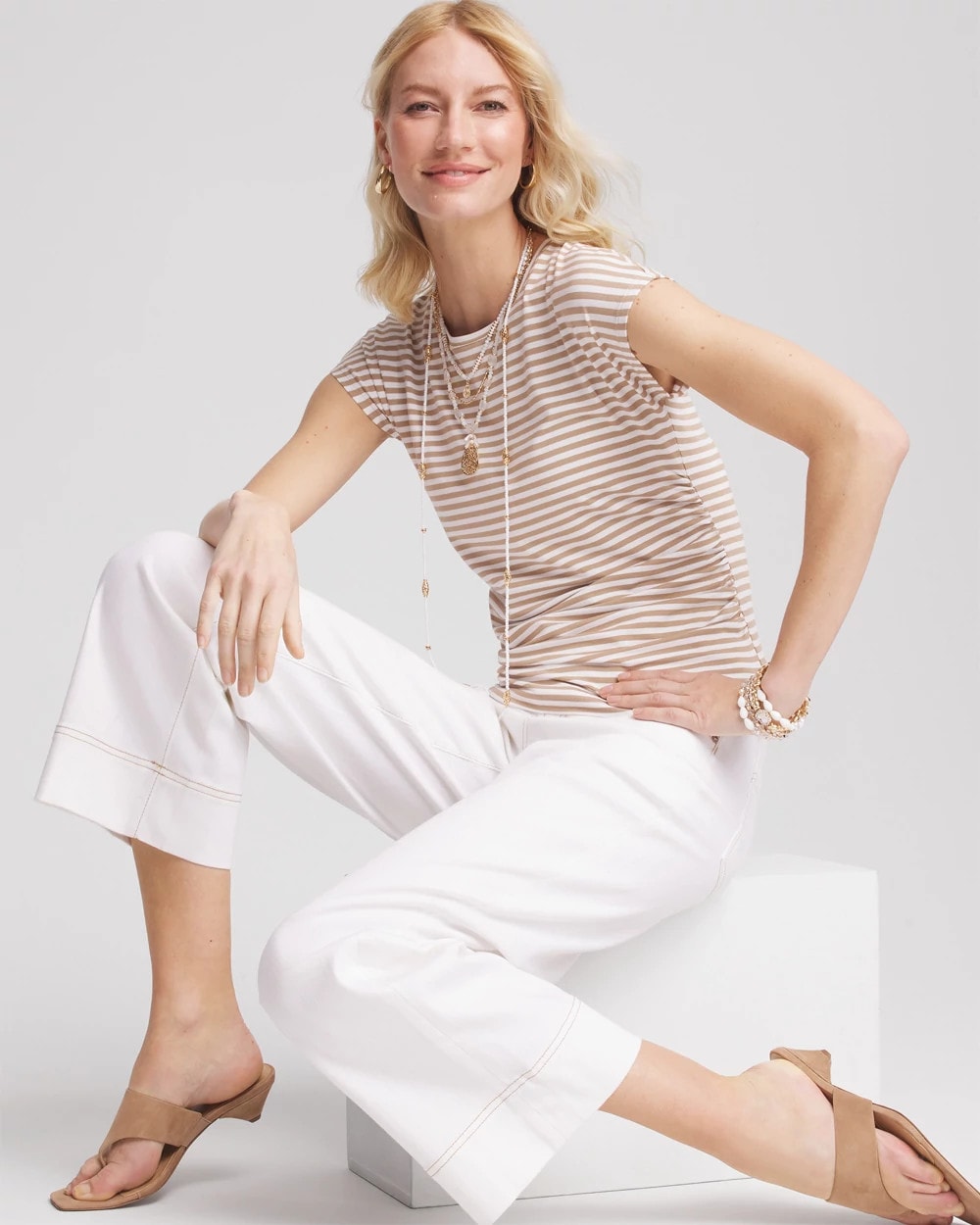 Neutral Striped Cap Sleeve Dolman Tee - Chico's