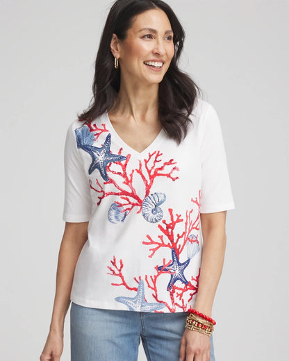 Coral Print V-Neck Perfect Tee - Chico's