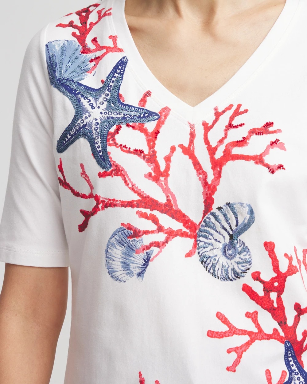 Coral Print V-Neck Perfect Tee - Chico's