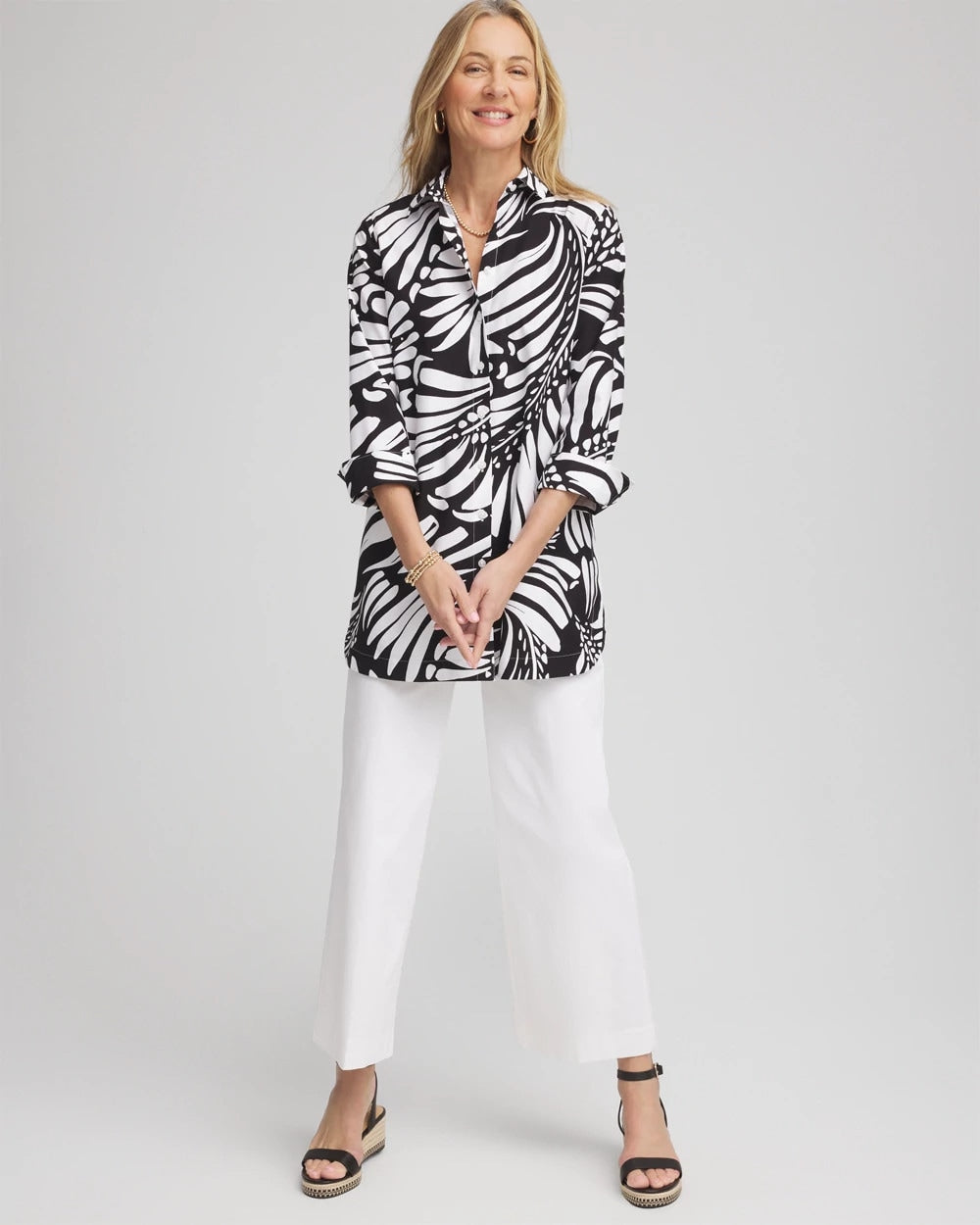 No Iron™ Printed Palms Button Down Tunic - Chico's
