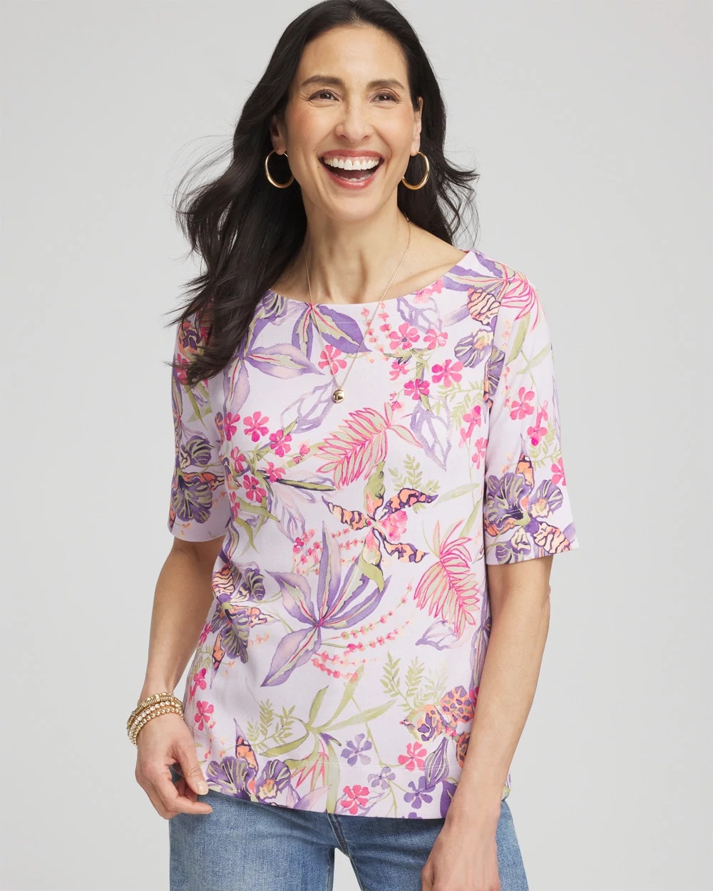Tropical Floral Pima Tee - Chico's