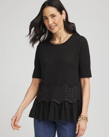 Chevron Sequin Peplum Linen Tee - Chico's