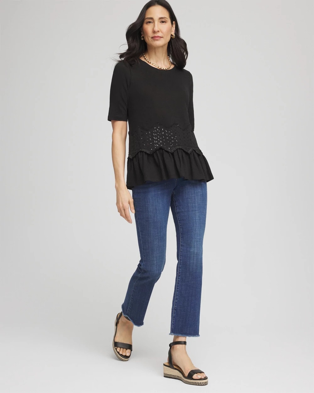 Chevron Sequin Peplum Linen Tee - Chico's