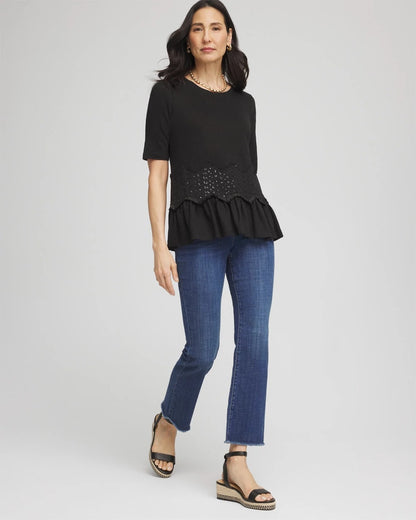Chevron Sequin Peplum Linen Tee - Chico's