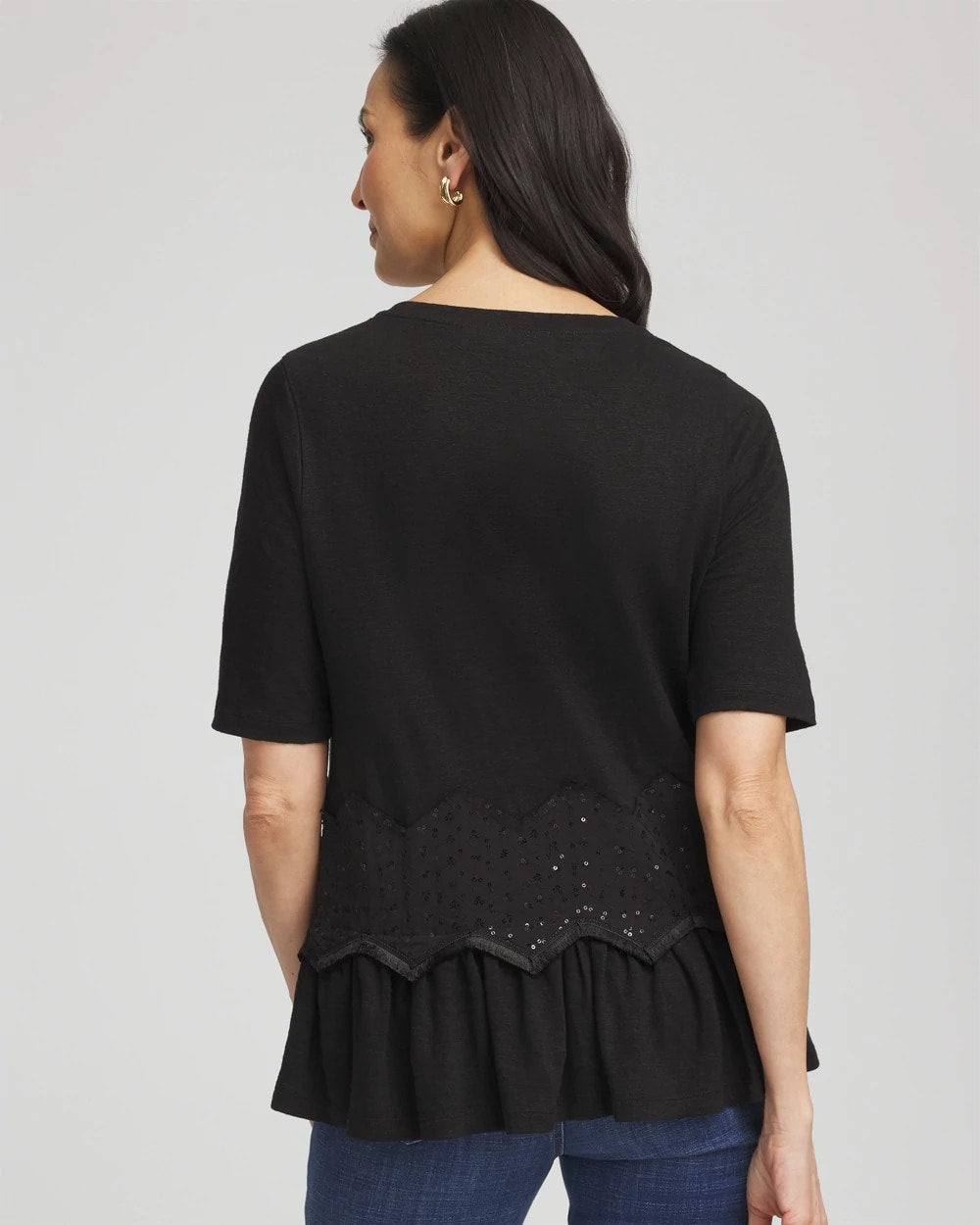 Chevron Sequin Peplum Linen Tee - Chico's