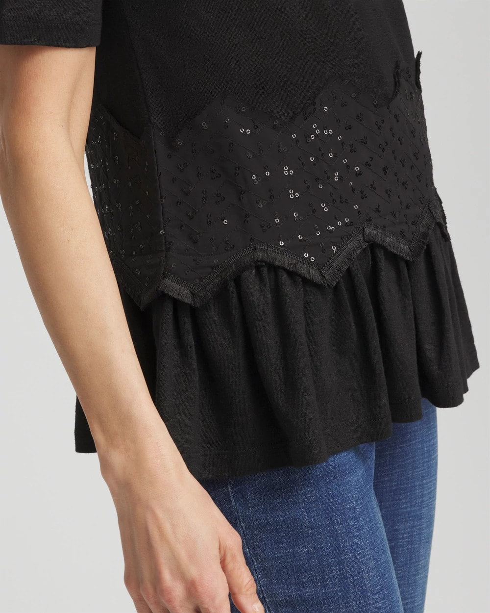 Chevron Sequin Peplum Linen Tee - Chico's