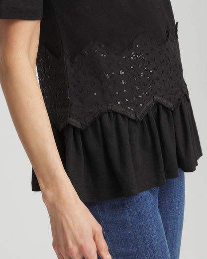 Chevron Sequin Peplum Linen Tee - Chico's