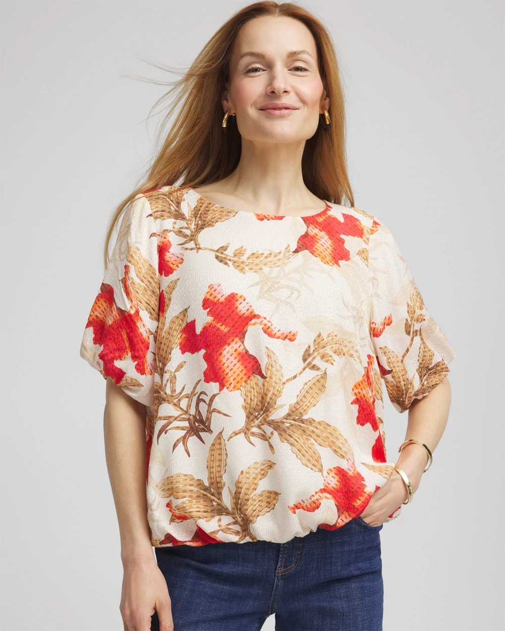 Floral Bubble-Hem Blouse - Chico's