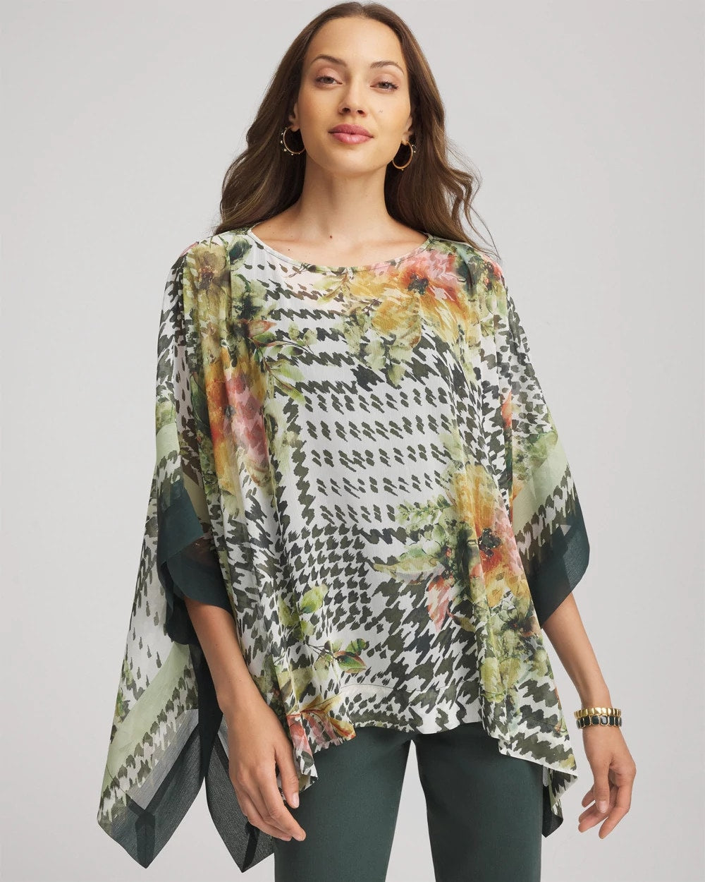 Printed Crinkle-Chiffon Pullover Poncho - Chico's