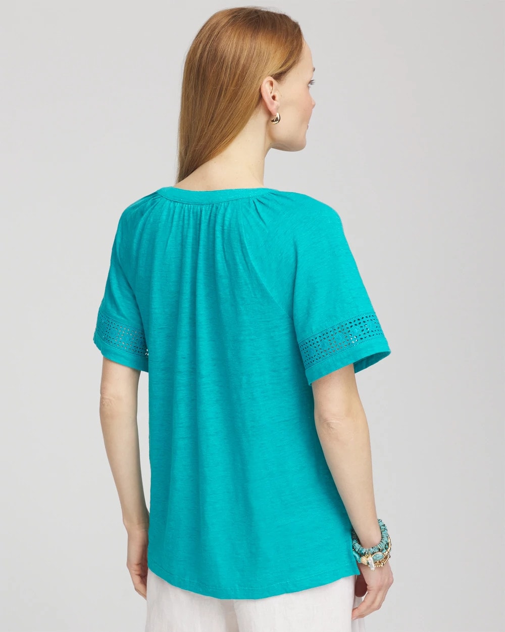 Linen Lace-Cutwork Sleeve Henley Tee - Chico's
