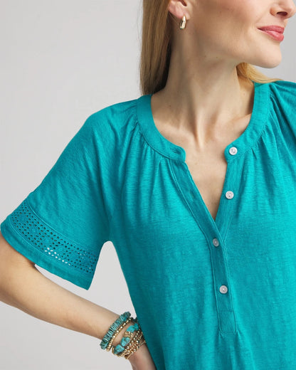 Linen Lace-Cutwork Sleeve Henley Tee - Chico's