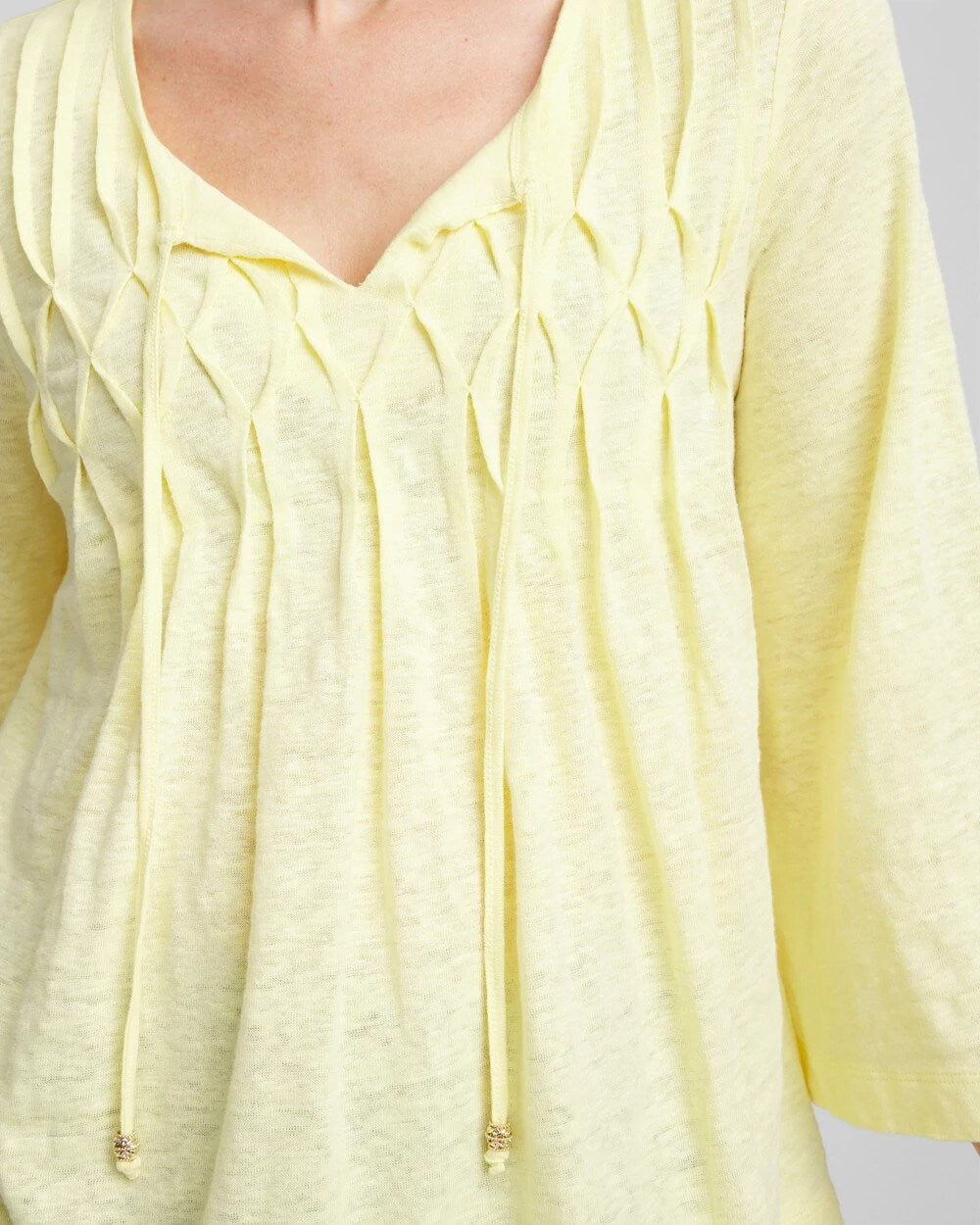 Pintuck Linen Notched-Neck Tee - Chico's