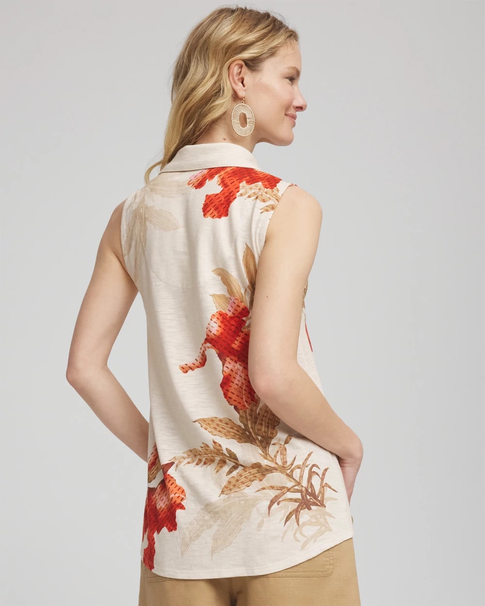 Floral Slub Sleeveless Collared Tunic - Chico's