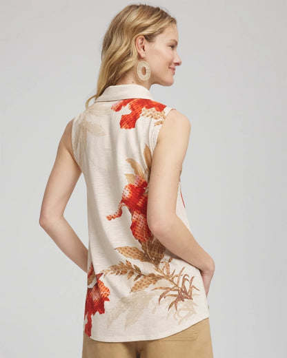 Floral Slub Sleeveless Collared Tunic - Chico's