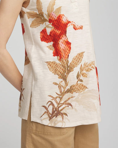 Floral Slub Sleeveless Collared Tunic - Chico's