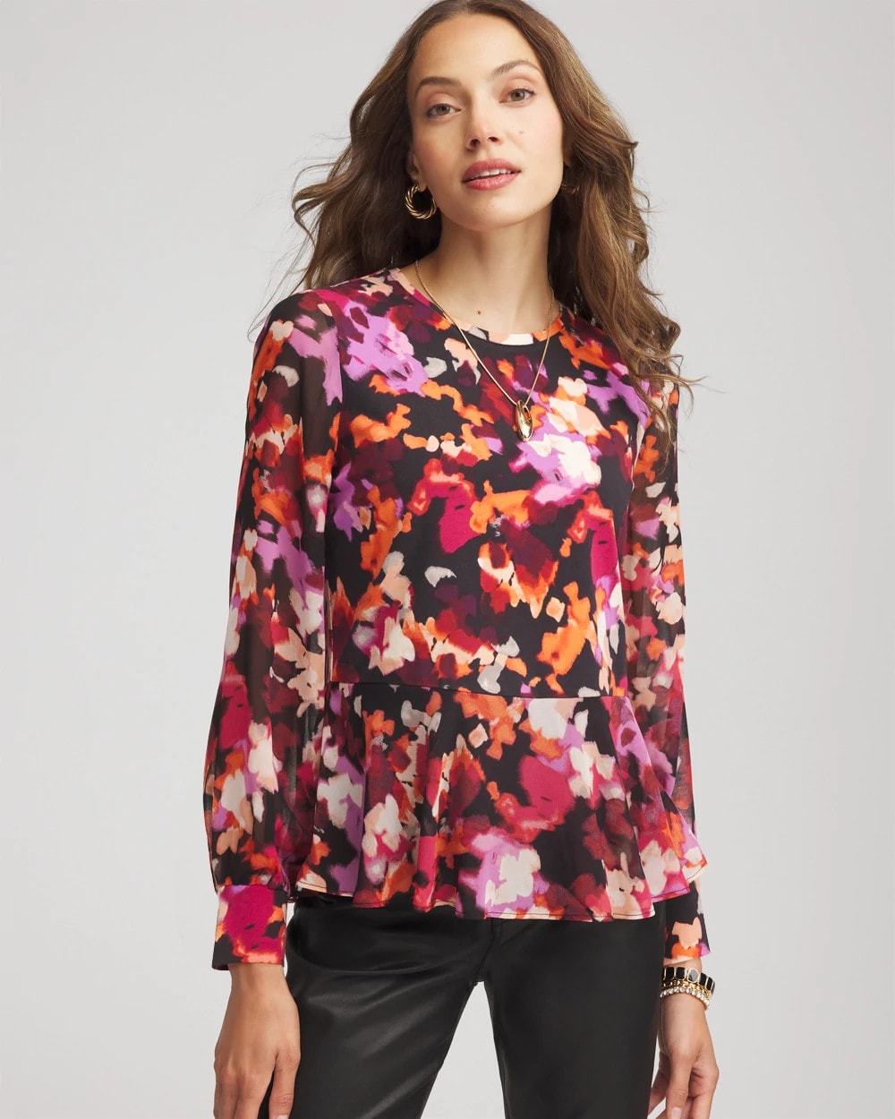 Printed Chiffon Peplum Top - Chico's