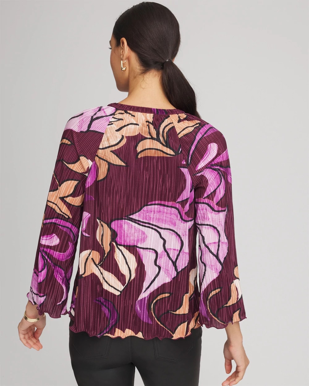 Printed Pleated V-Neck Tee - Chico's
