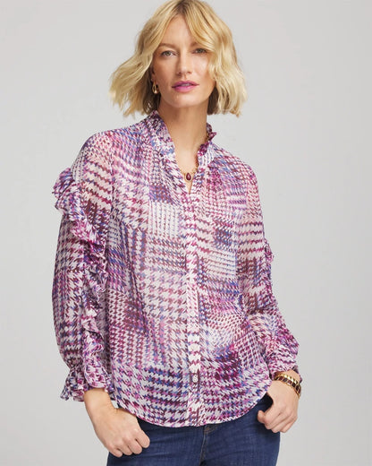 Gingham-Print Georgette Blouse - Chico's