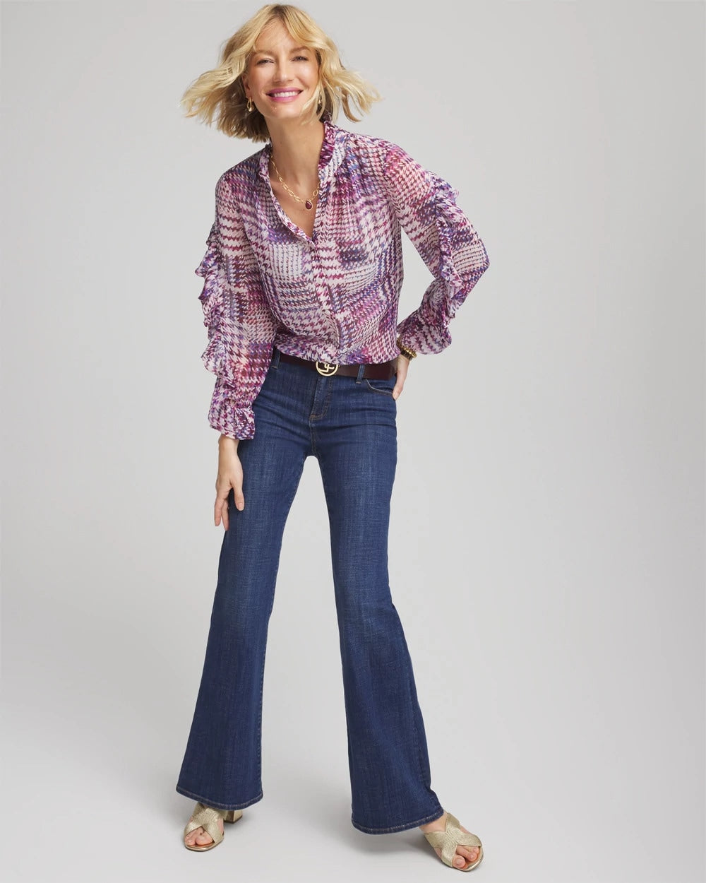 Gingham-Print Georgette Blouse - Chico's