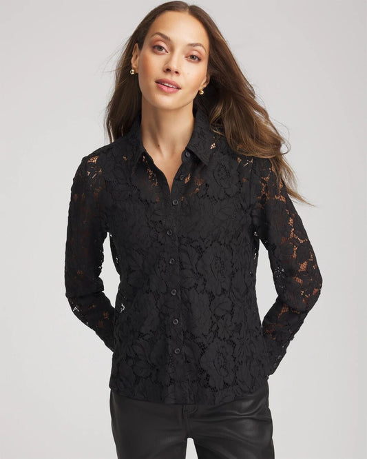 Classic-Fit Collared Lace Shirt - Chico's