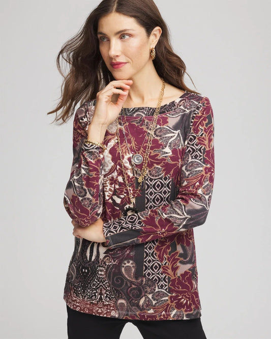 Printed Pima Cotton Bateau-Neck Tee - Chico's
