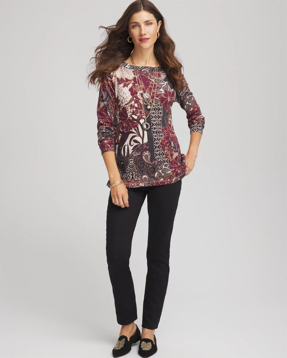 Printed Pima Cotton Bateau-Neck Tee - Chico's