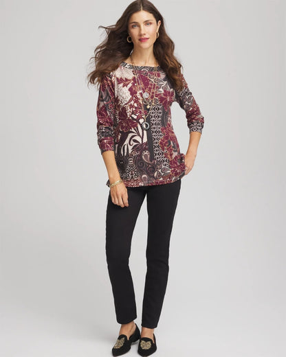 Printed Pima Cotton Bateau-Neck Tee - Chico's