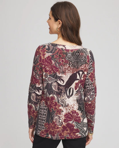 Printed Pima Cotton Bateau-Neck Tee - Chico's