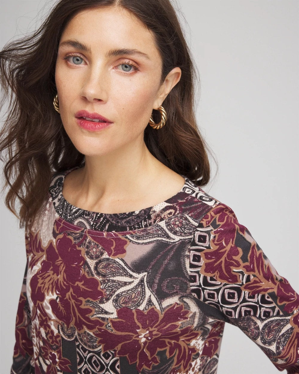 Printed Pima Cotton Bateau-Neck Tee - Chico's