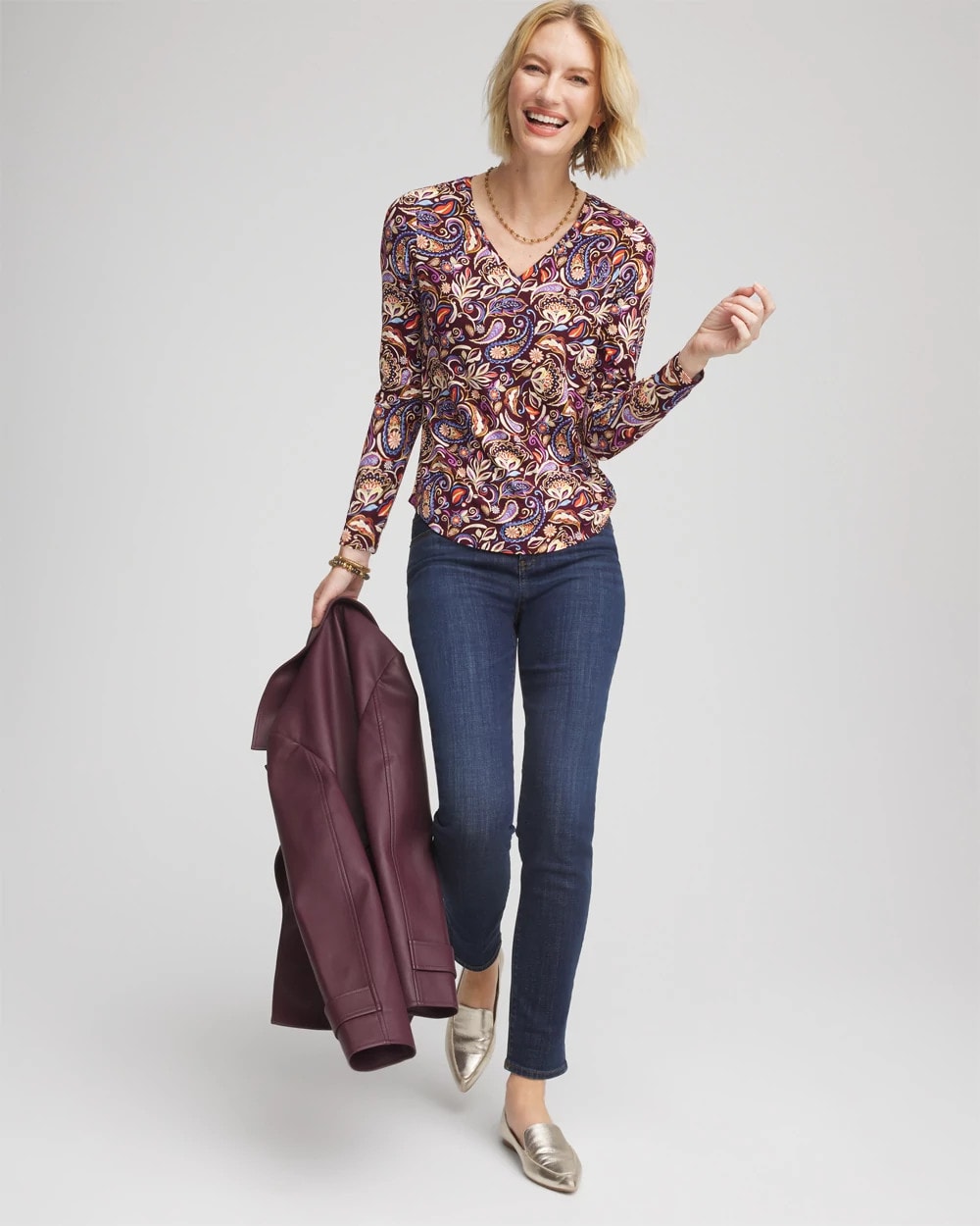 Paisley Touch of Cool™ V-Neck Layering Tee - Chico's