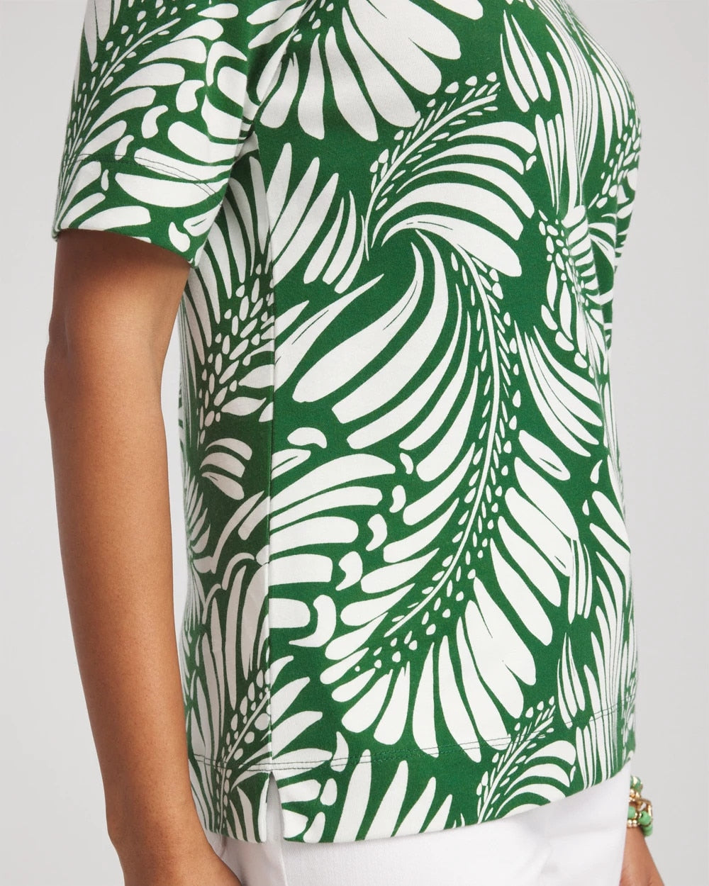 Palm-Frond-Motif Classic-Fit Pima Tee - Chico's