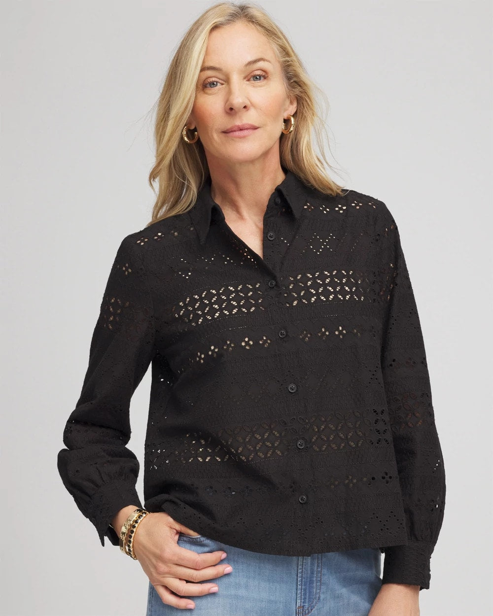 Embroidered Eyelet Collared Shirt - Chico's
