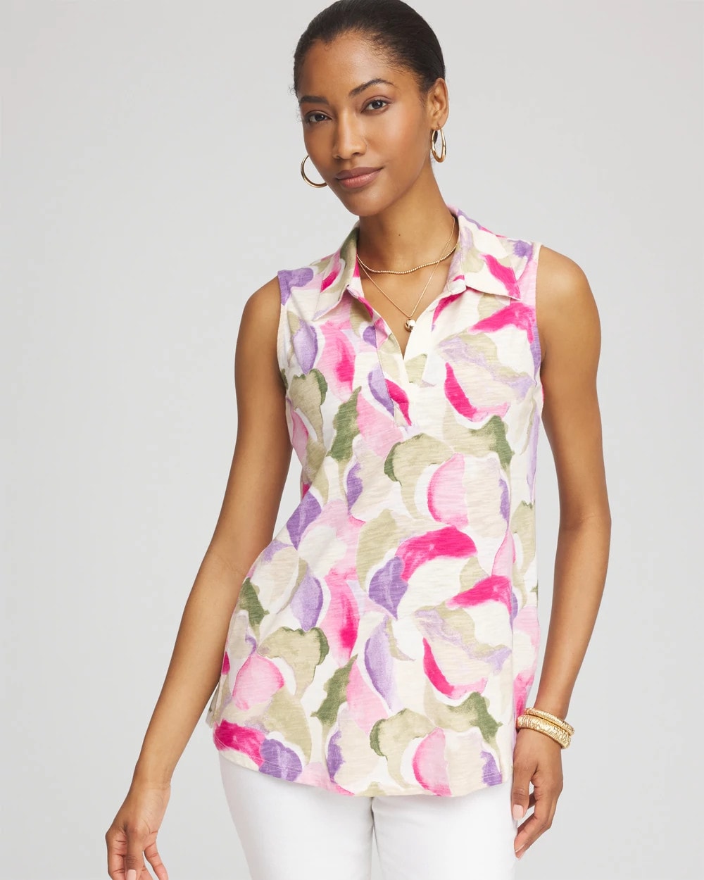 Watercolor Slub Sleeveless Collared Tunic - Chico's