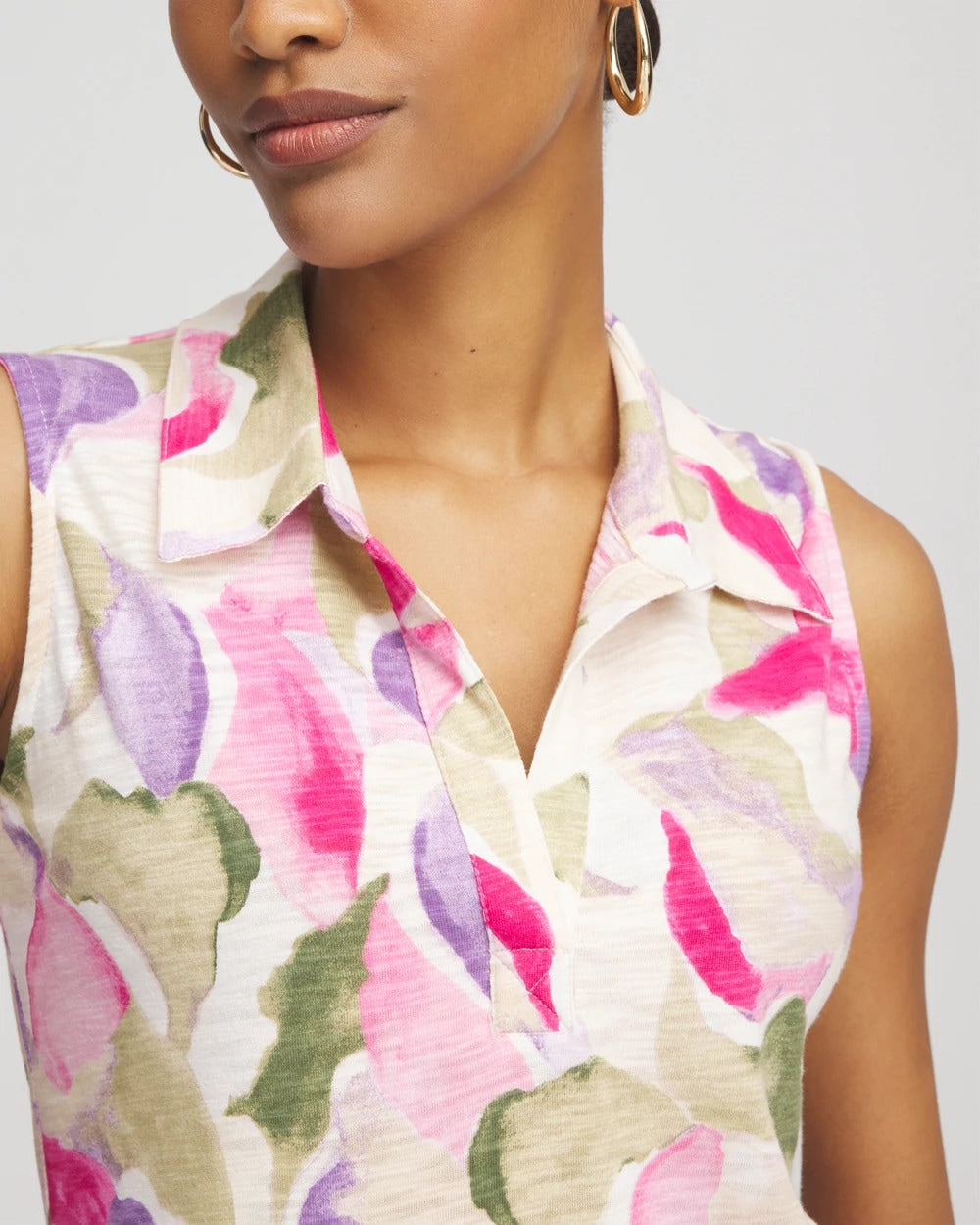 Watercolor Slub Sleeveless Collared Tunic - Chico's
