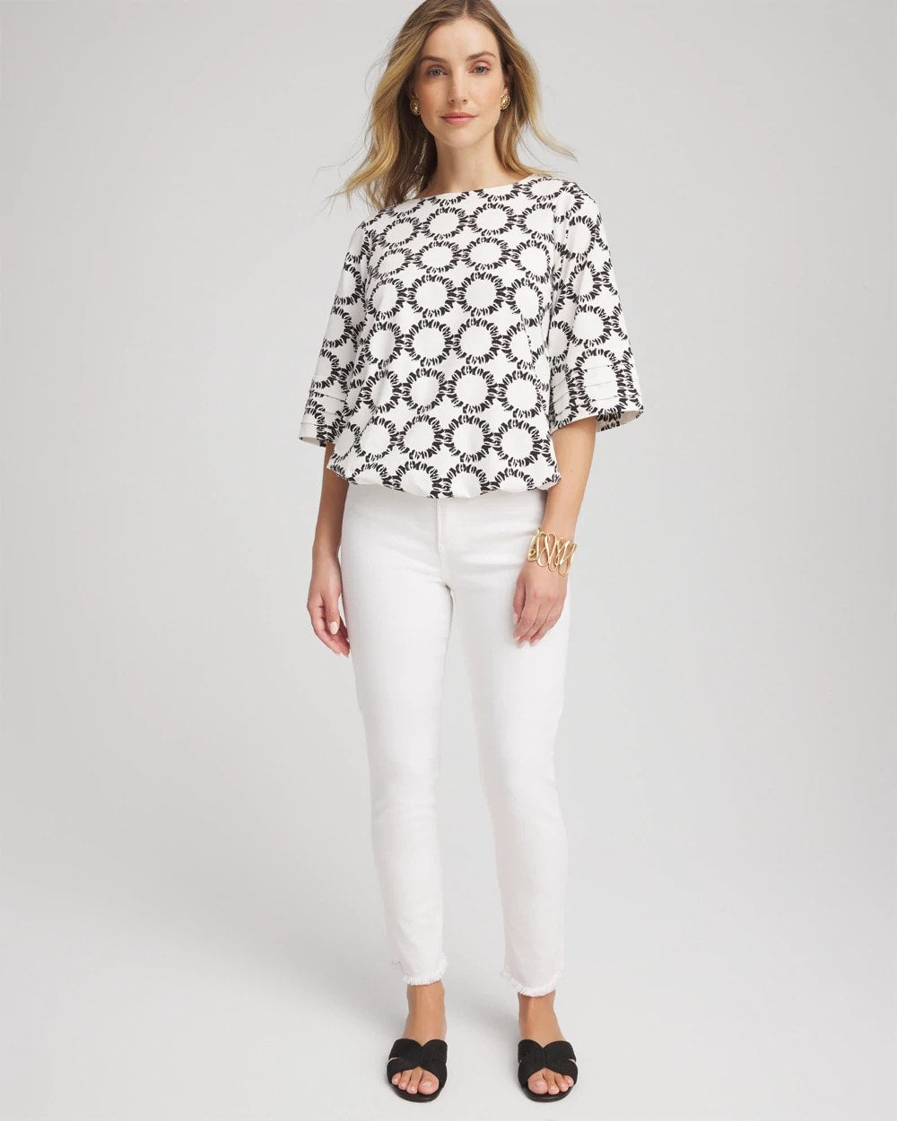 Geo Print Boatneck Bubble-Hem Top - Chico's