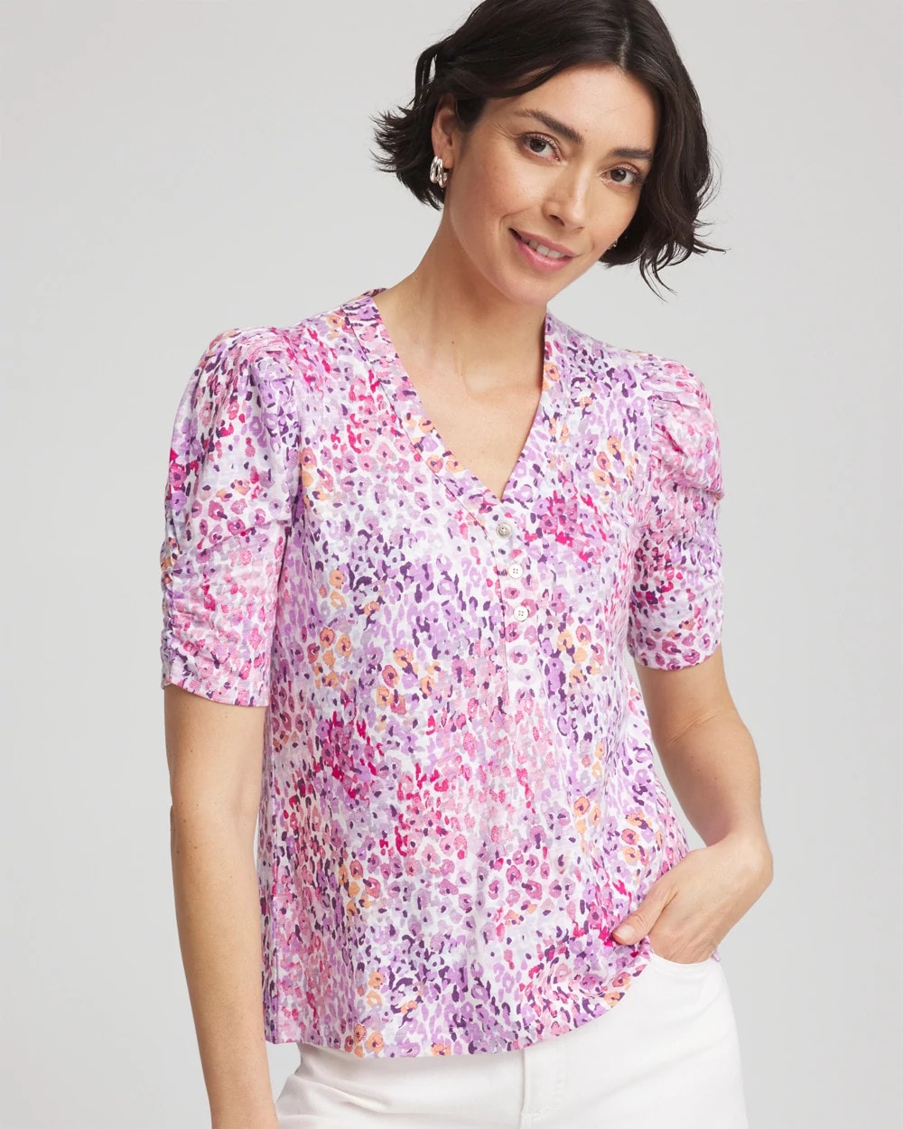 Animal Print Slub Henley Tee - Chico's