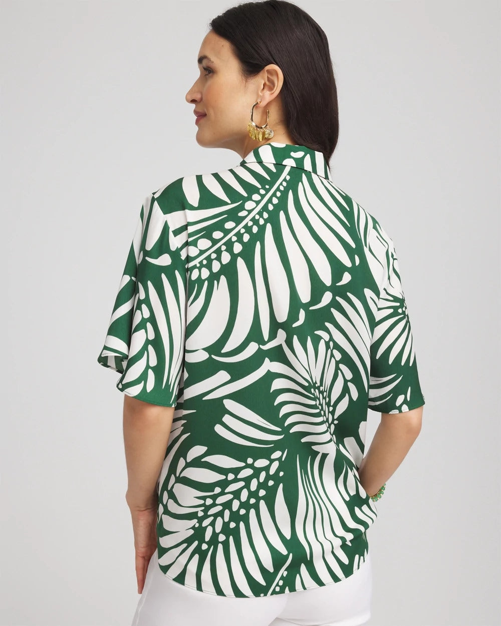 Palm Print Tie-Front Silky Top - Chico's