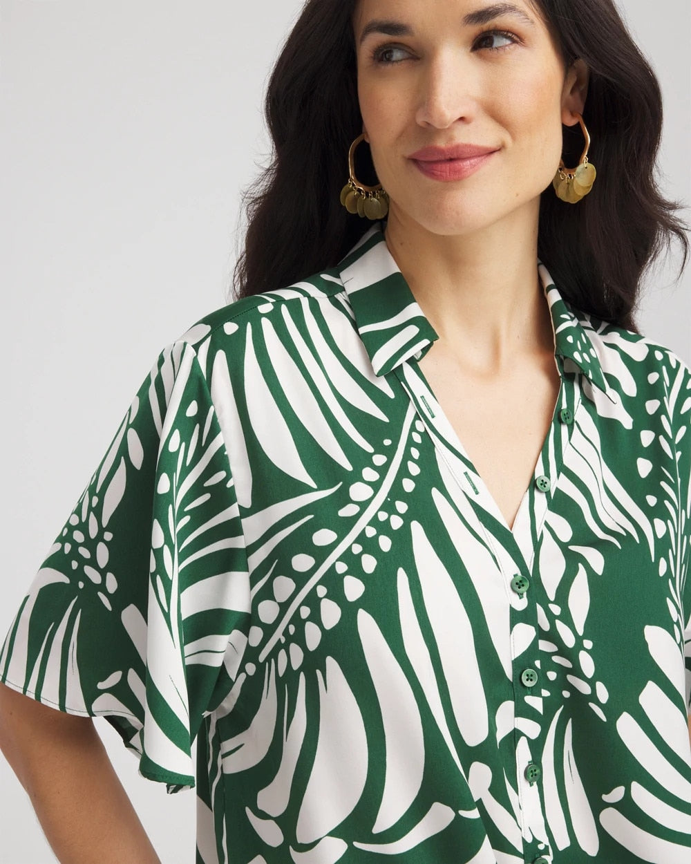 Palm Print Tie-Front Silky Top - Chico's